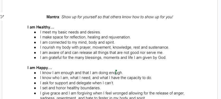 Self care mantra: Show up for yourself so that others know how to show up for you! A client's intentions and goals after working with an intuitive eating dietitian. 